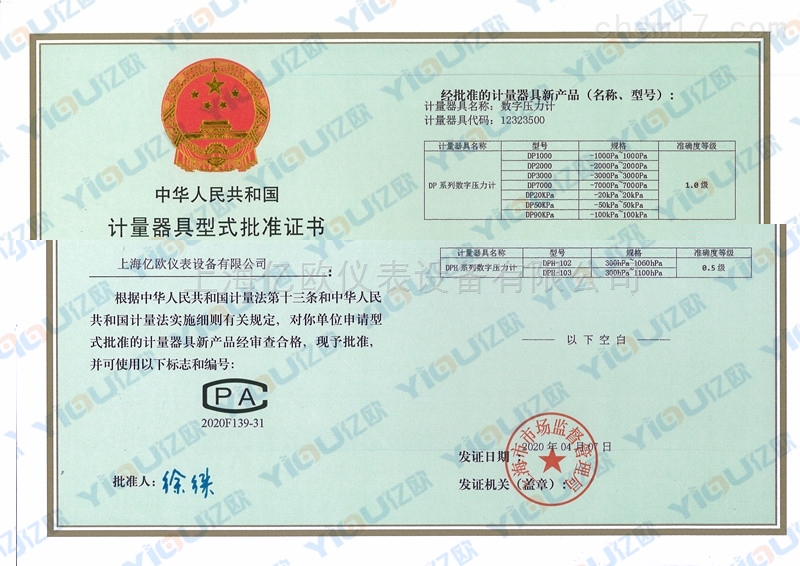 计量器具型式批准证书